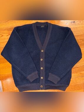 Vintage Structure navy blue 100% wool v-neck cardigan 90s Y2K